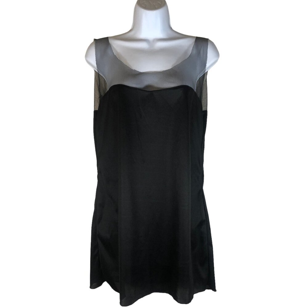 Dolly Bae Black Sheer & Satin Tank Top Shirt Goth Punk Emo Witchy Pinup Metal L